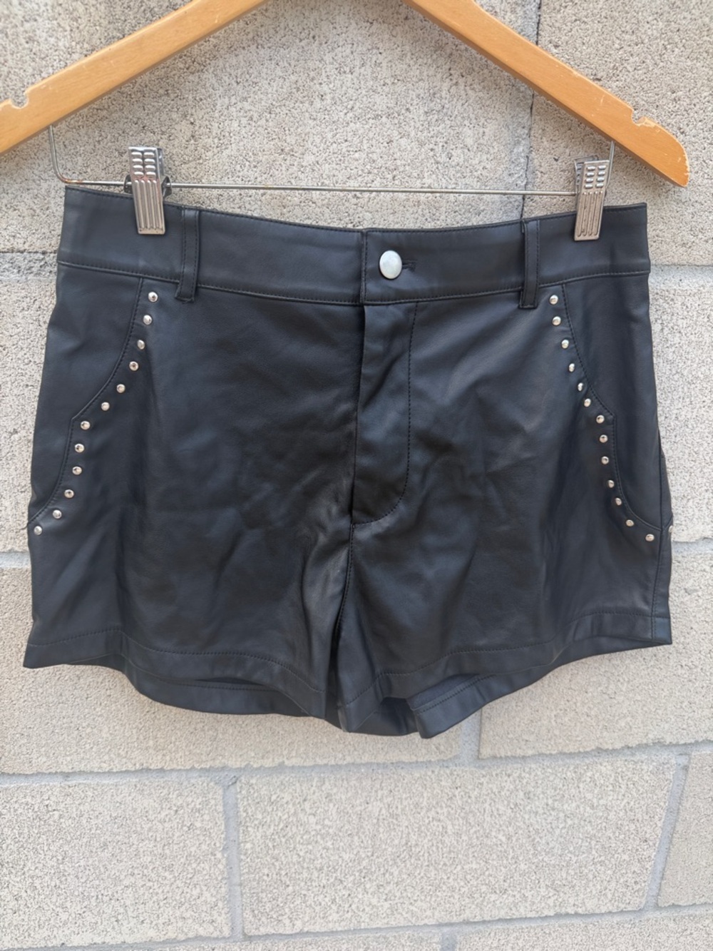 Fashion Nova Black Faux Leather Studded Pocket Mini Shorts